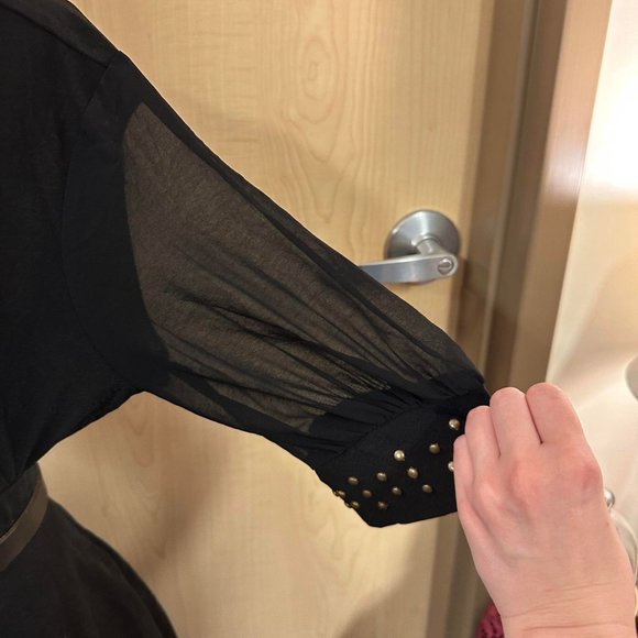 AUW Piratecore Black Sheer Sleeve Rivet Detail Blouse - Picture 3 of 6